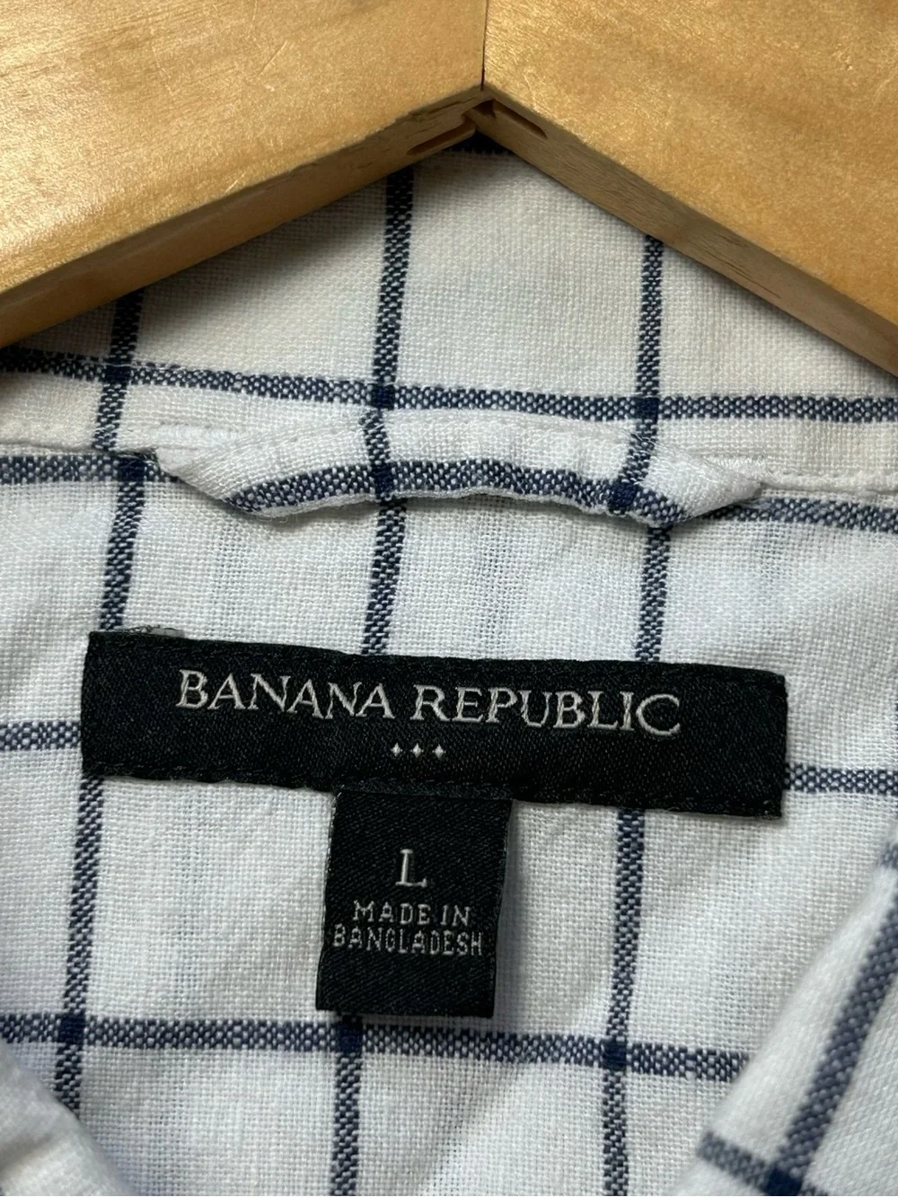 Banana Republic White Blue Windowpane Check Cotton Shirt Men's Large